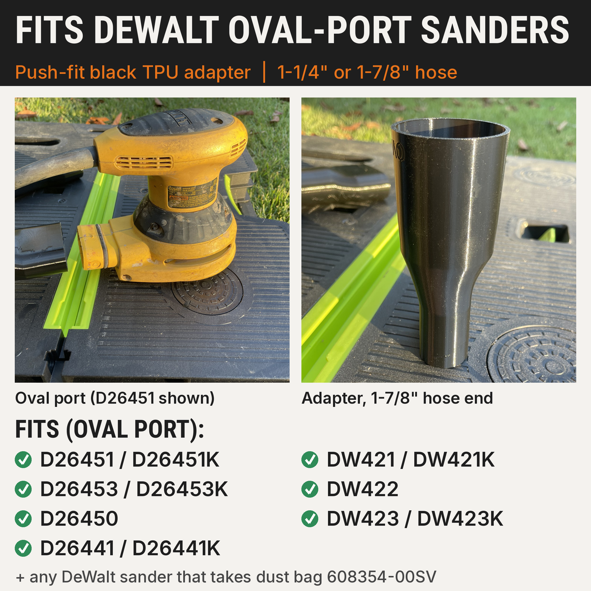 DeWalt oval port adapter fitment chart